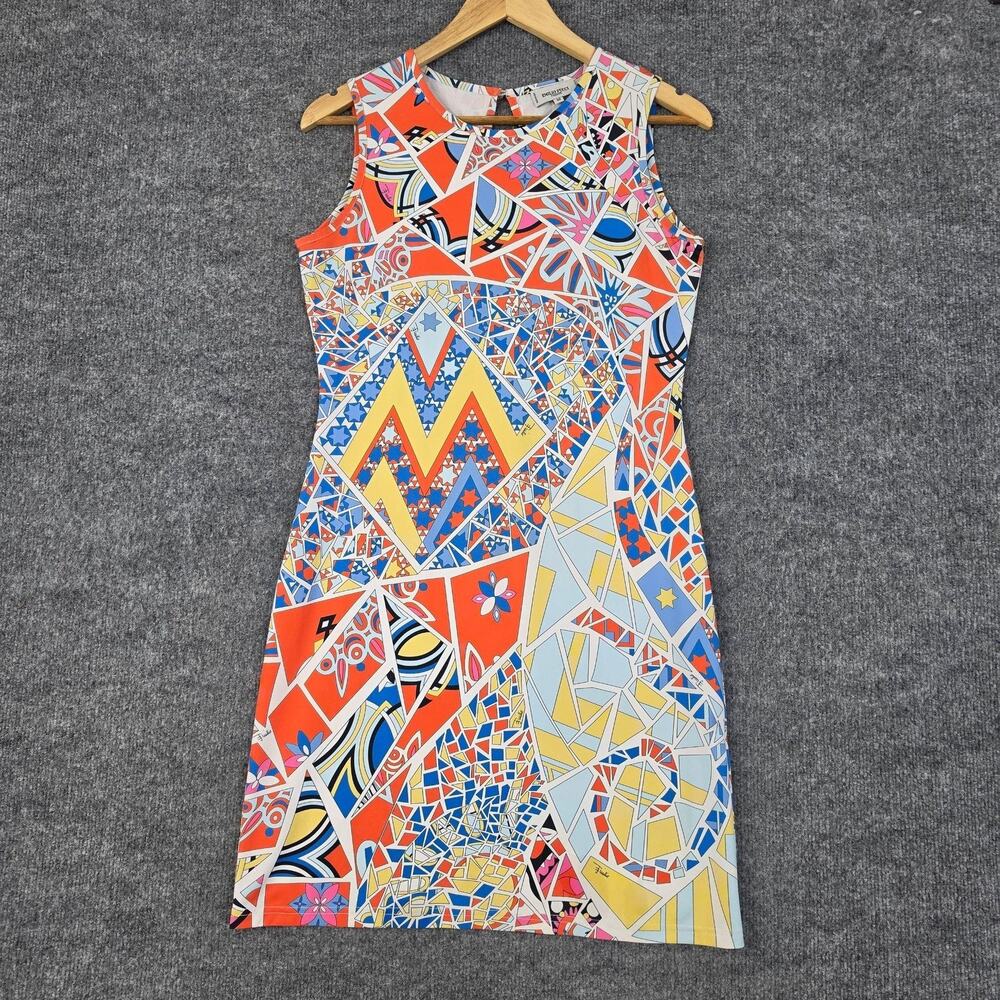 Emilio Pucci Dress 38 Mosaico Print Mini Sheath Silk Geometric Multicolor Luxury